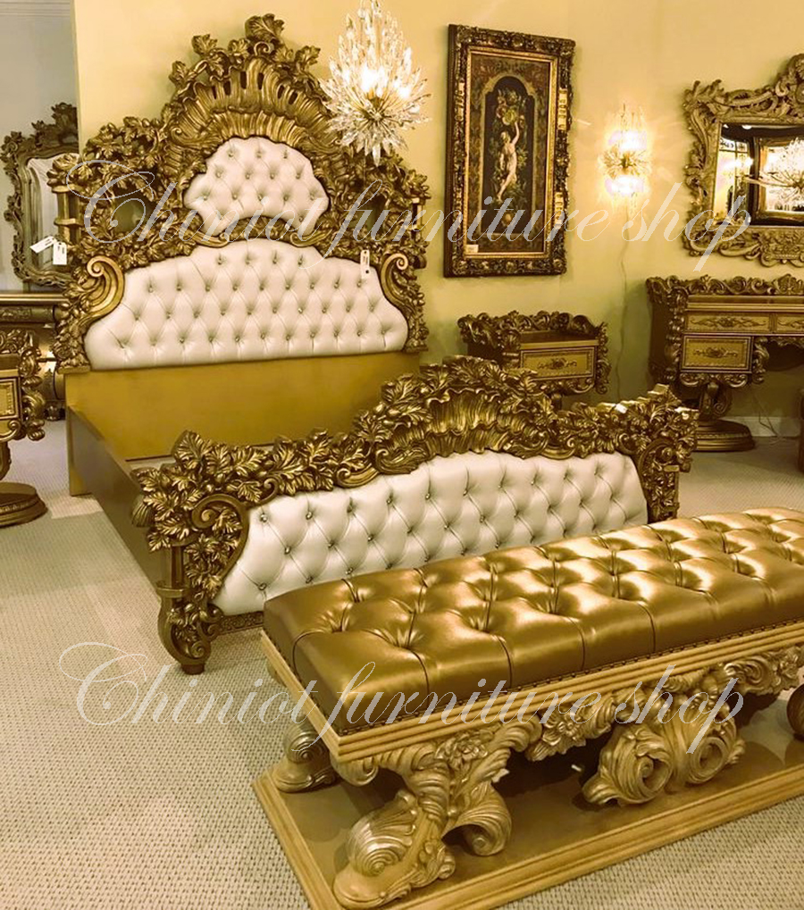 Transform Your Bedroom with Chiniot Furniture's Golden Color Wood Furniture